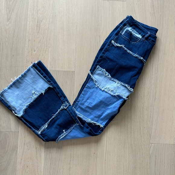 Patchwork High Waisted Denim Jeans - Picture 3 of 5